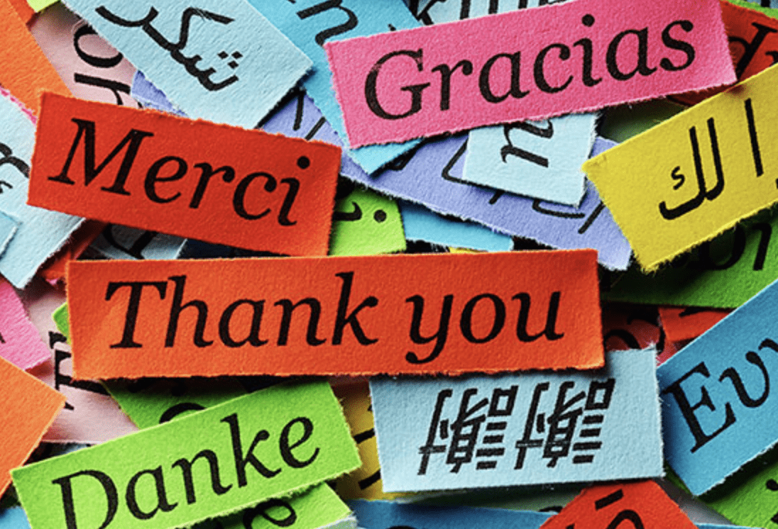 colorful pieces of paper with the word 'thank you' in various languages